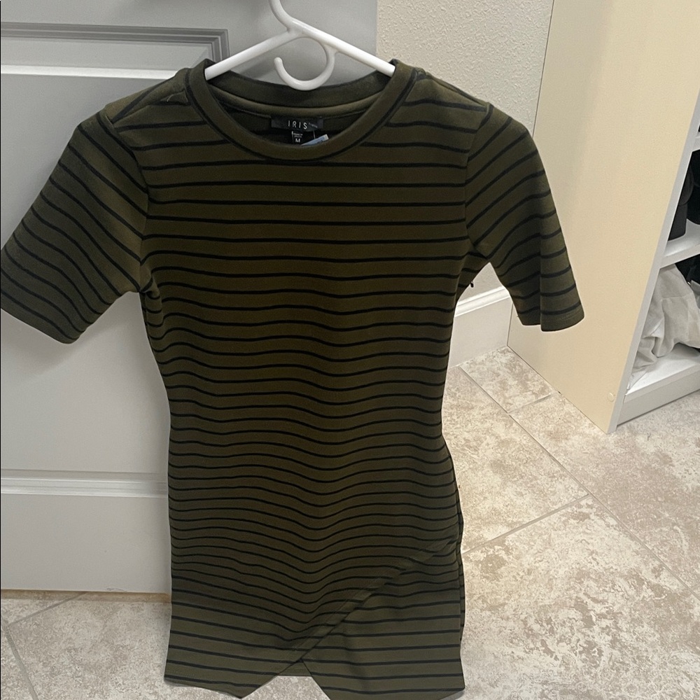 Striped Olive Green Dress